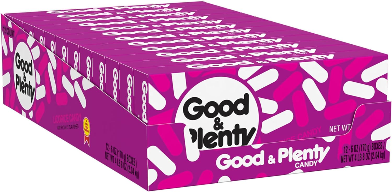 Good & Plenty Licorice Candy 6 ounce 12 count theater box
