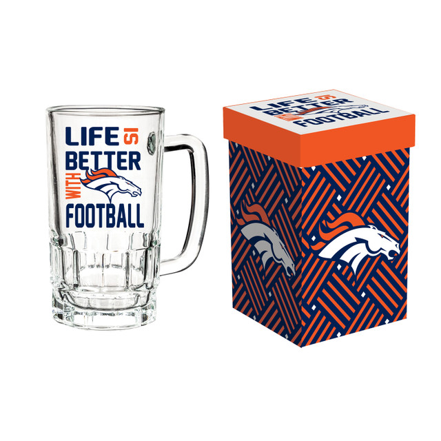 Denver Broncos Glass Tankard Mug with Box 18oz