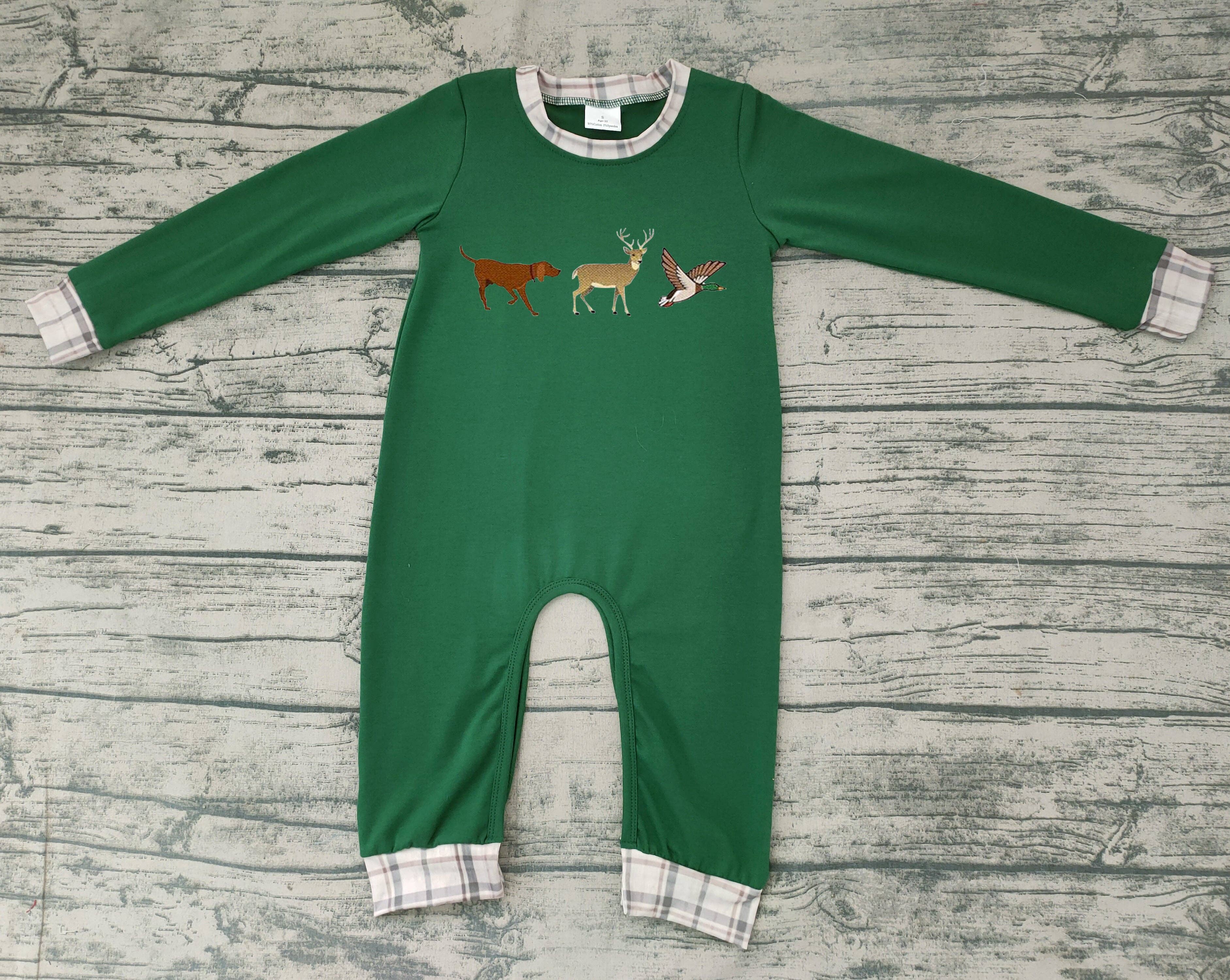 Duck,Dog,& Deer Green L/S Romper