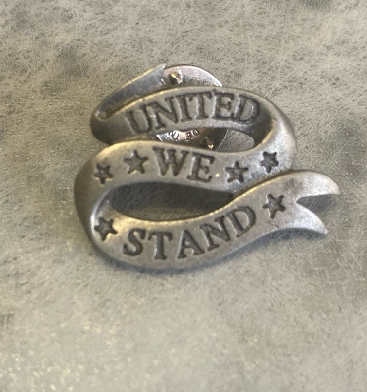 VINTAGE CAMCO UNITED WE STAND STAR RIBBON PIN LAPEL TACK PATRIOTIC