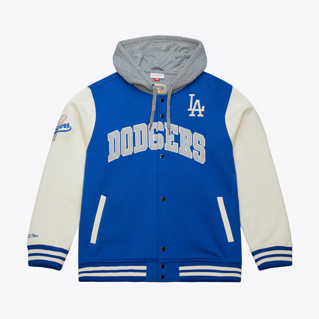 Los Angeles Dodgers Courtside Mitchell and Ness Classic Button Down Hooded Sweatshirt