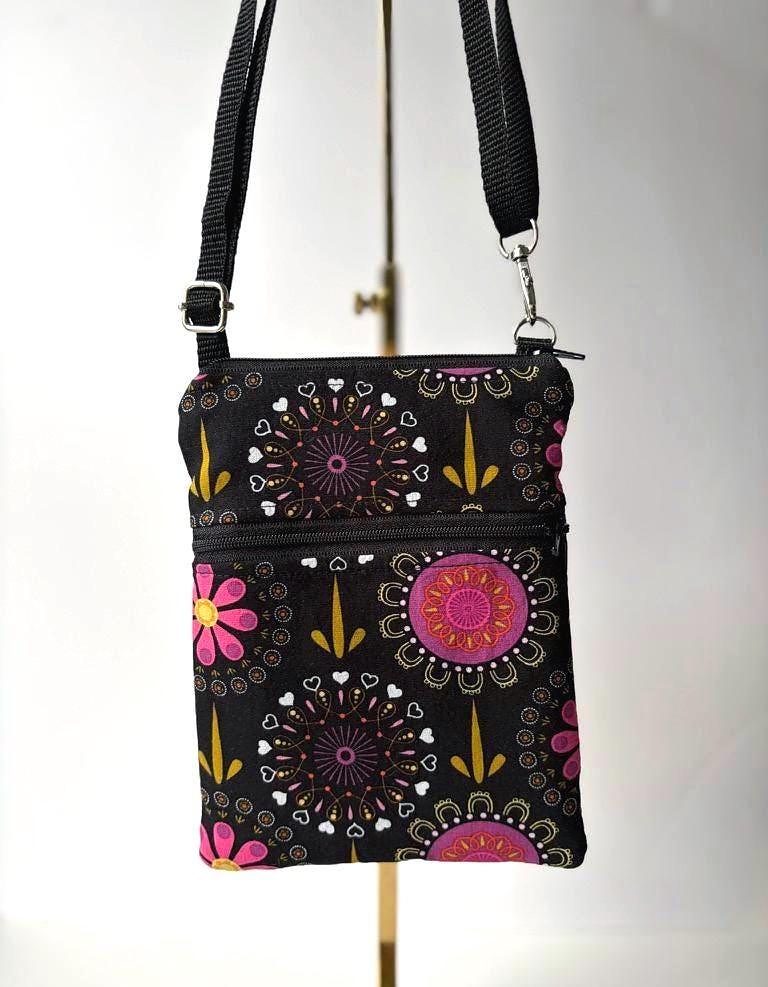 Small Crossbody Bag – Folk Floral on Black, photo 8 of 8
