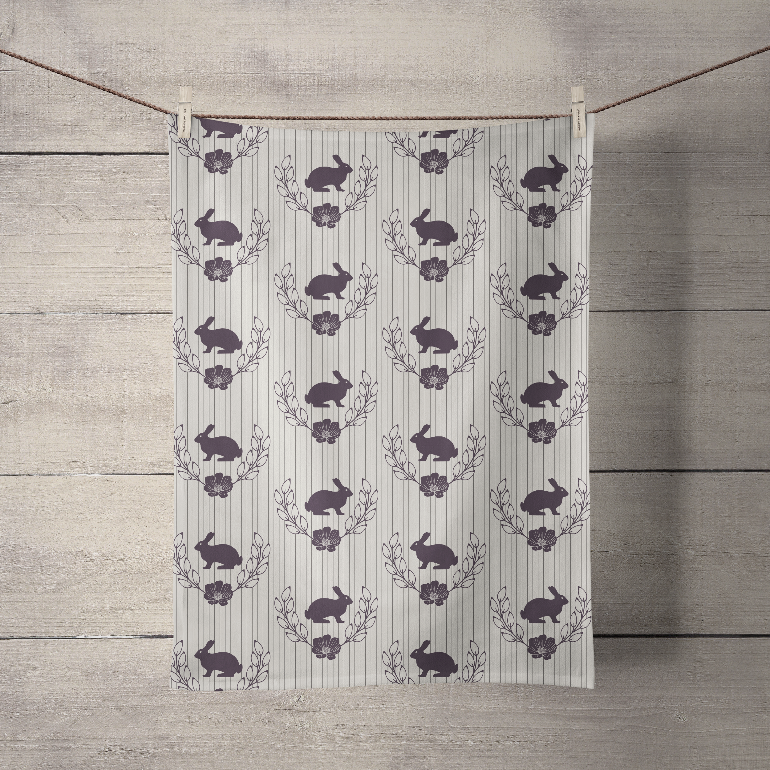 Vintage Rabbits (Taupe) Tea Towel