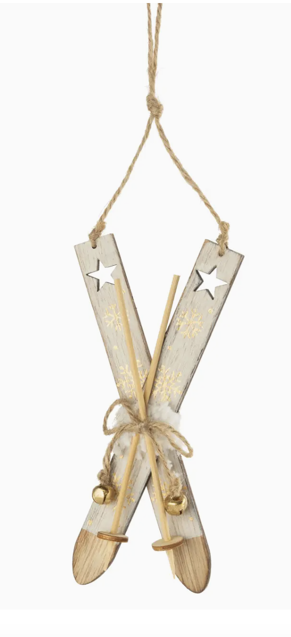 Wood Skis with Star Cutout Ornament