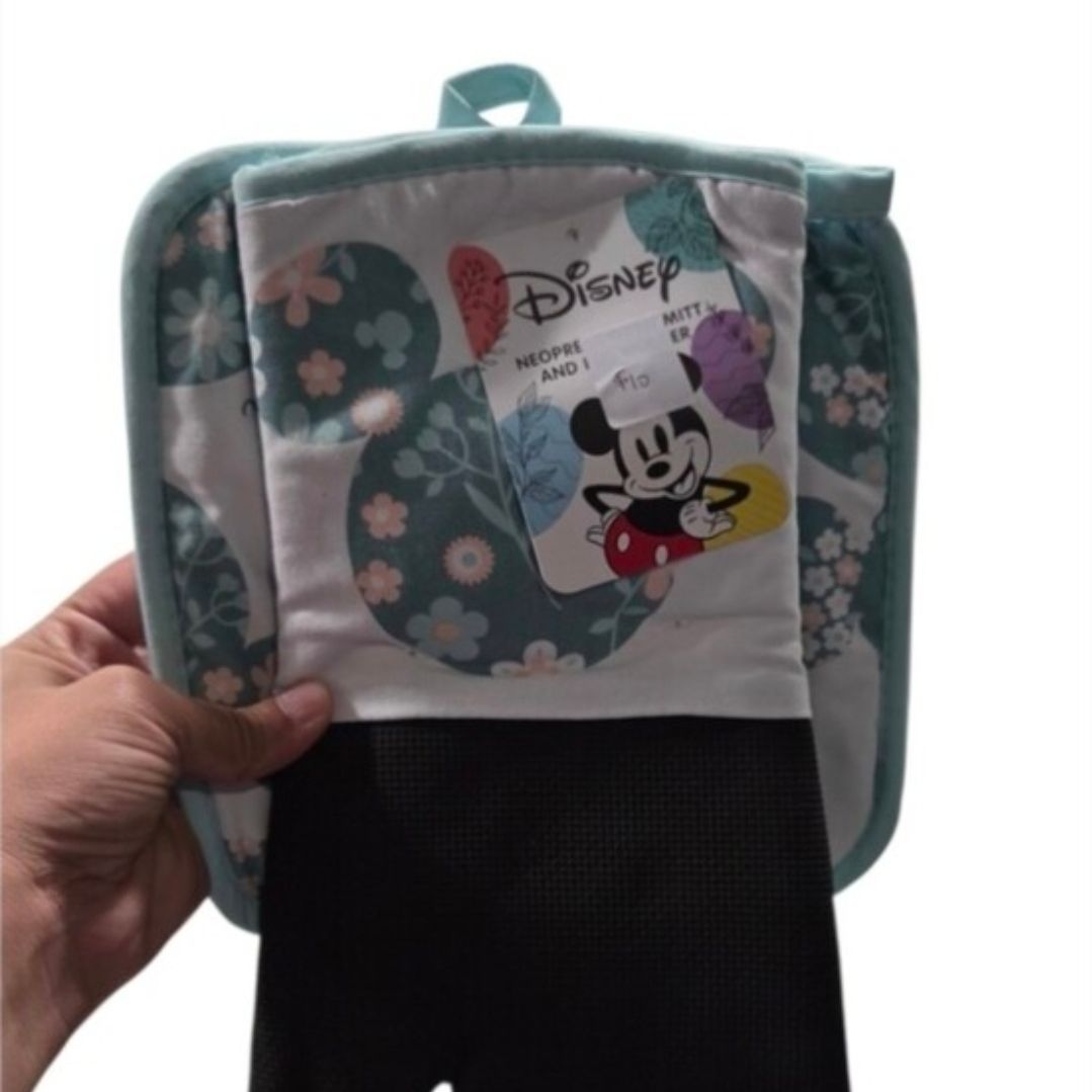 Disney Floral Mickey Neoprene Oven Mitt and Pot Holder Set - Teal and Black