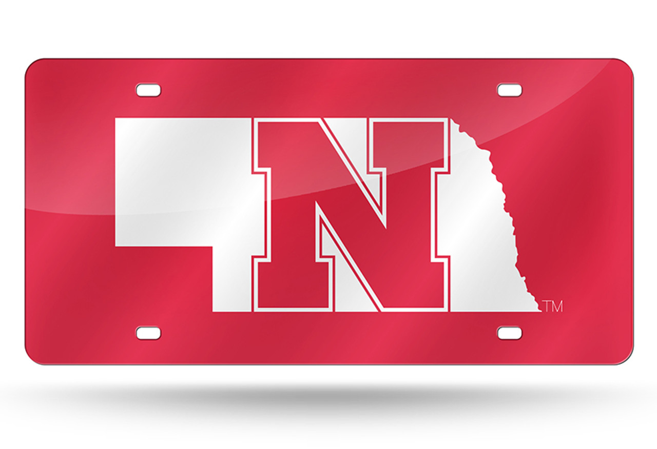 Nebraska Huskers Red Laser Cut License Plate