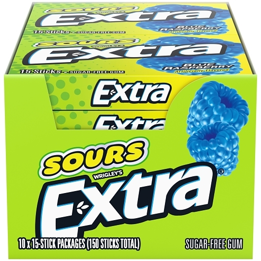 Extra SOUR Blue Raspberry Gum 15 Stick 10 ct Pack