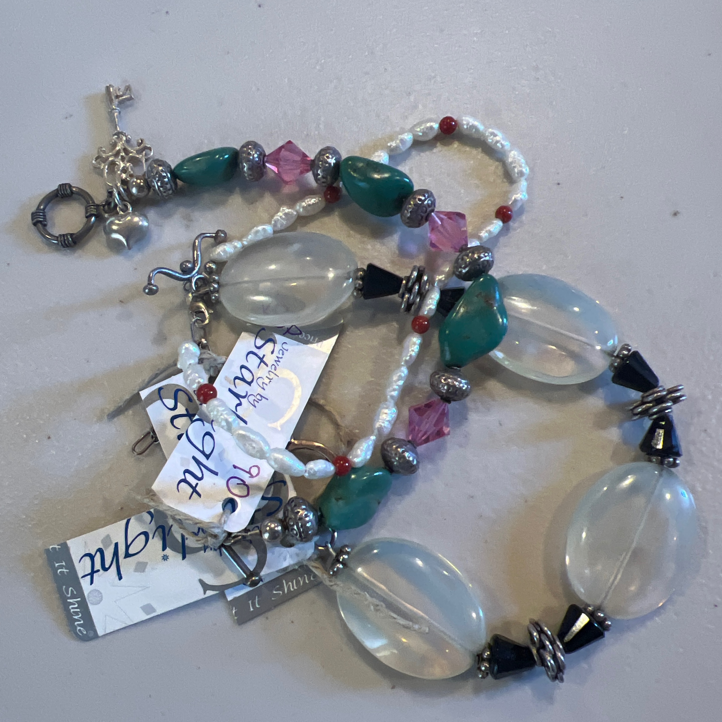 Bracelet-Vintage Sterling Beads Crystals and Stones-Estate Jewelry