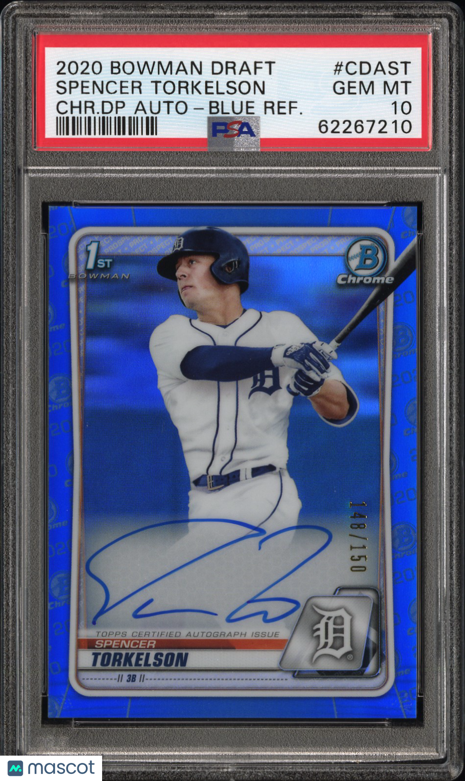 2020 Bowman Chrome 1st bowman Spencer Torkelson Blue Refractor Auto /150 PSA 10