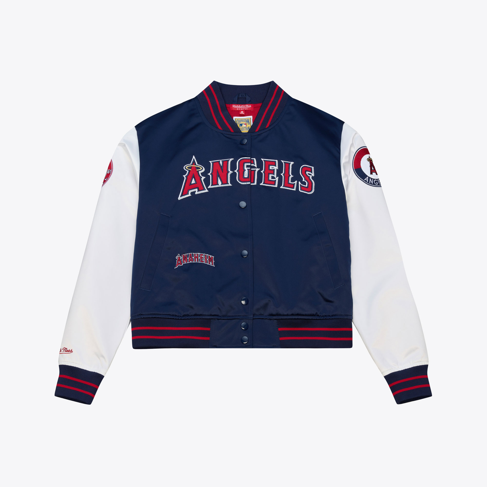 Los Angeles Angels Ladies Double Clutch Mitchell and Ness Crop Satin Jacket