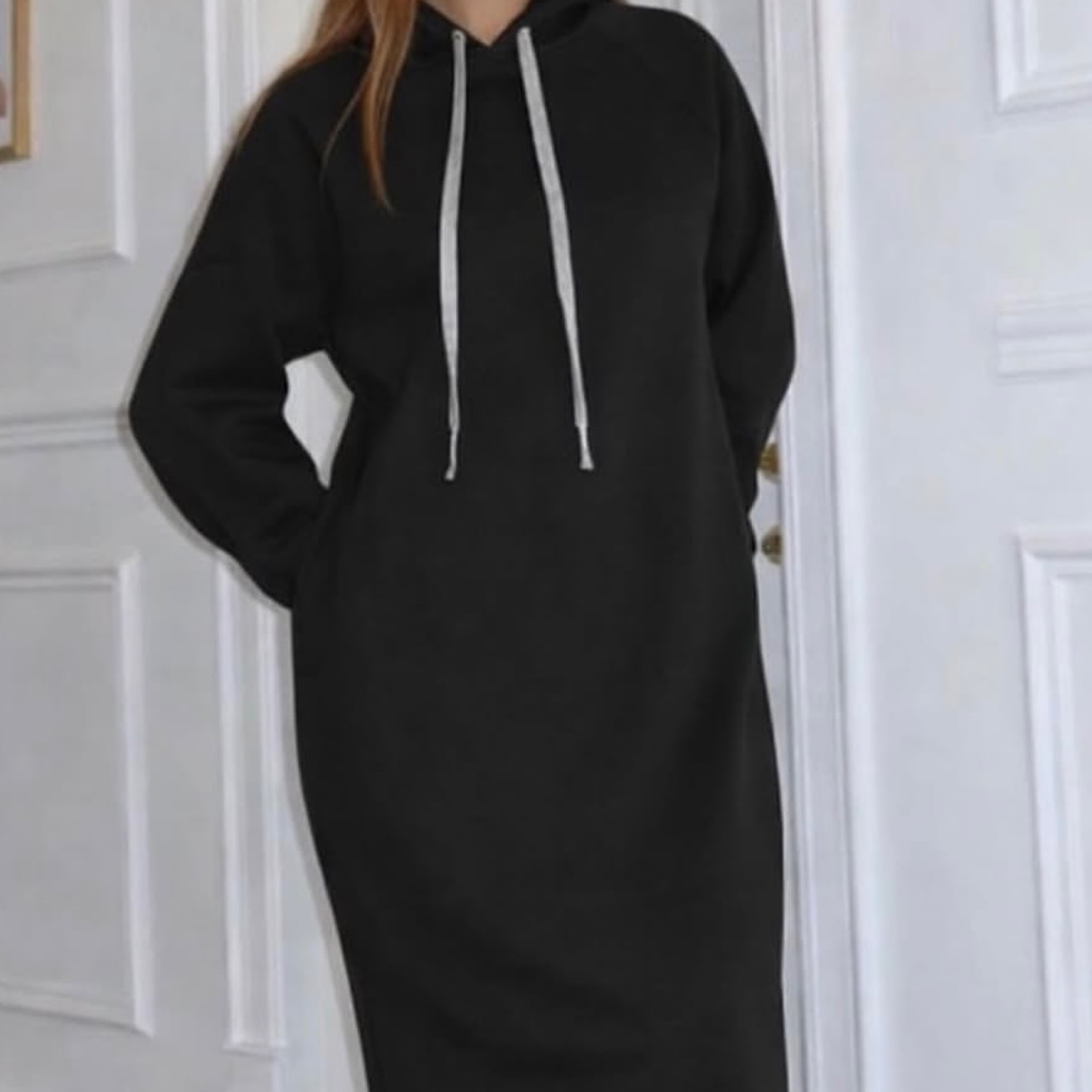 Black Hoodie Dress in Black — product photo