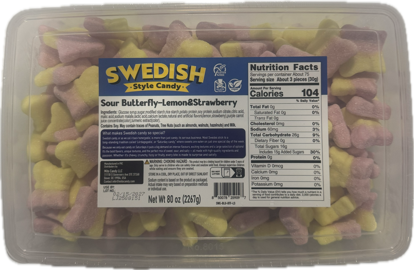 Mito Swedish Style Gummy Sour Butterfly Lemon Strawberry 5lb