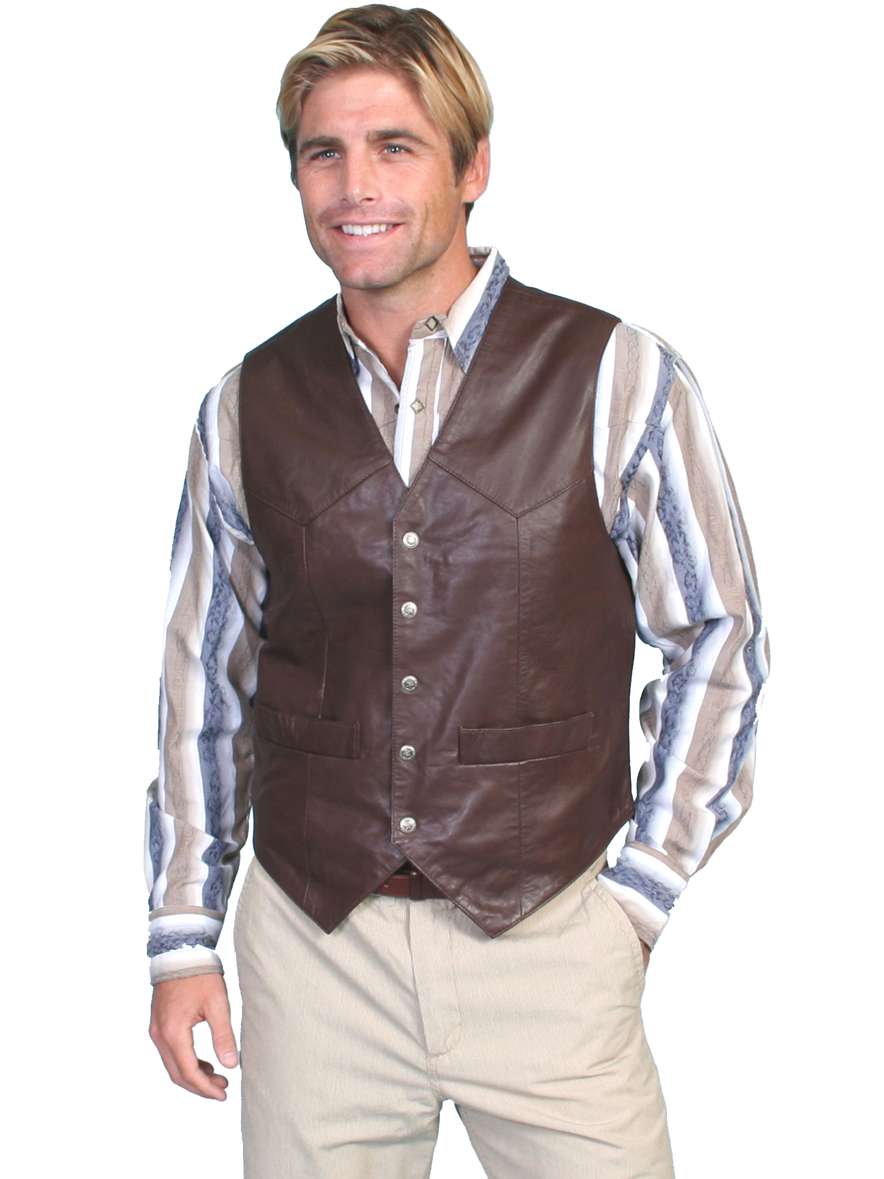 BROWN SOFT TOUCH LAMB SNAP FRONT VEST L