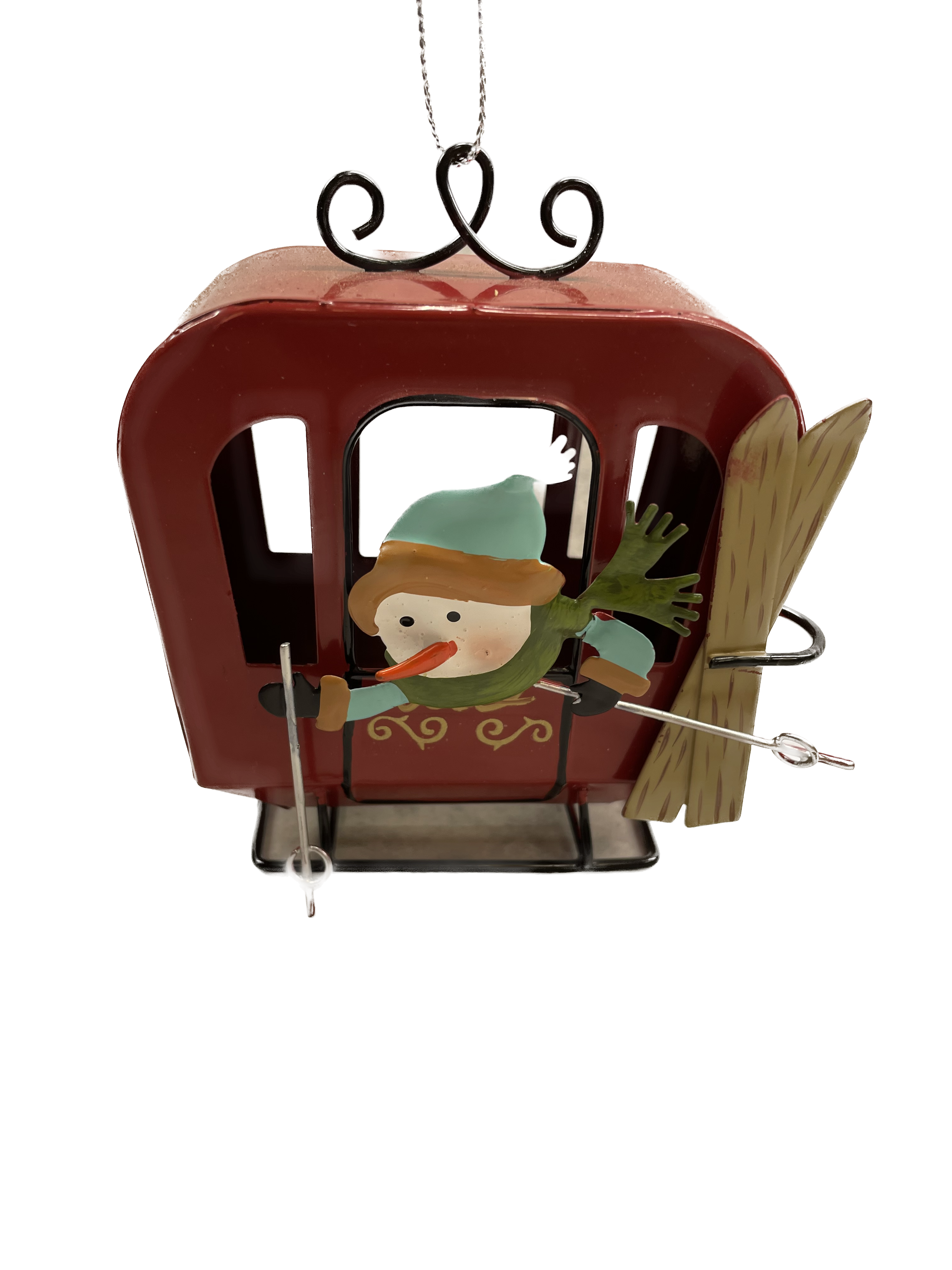Snowman in Ski Gondola Metal Ornament