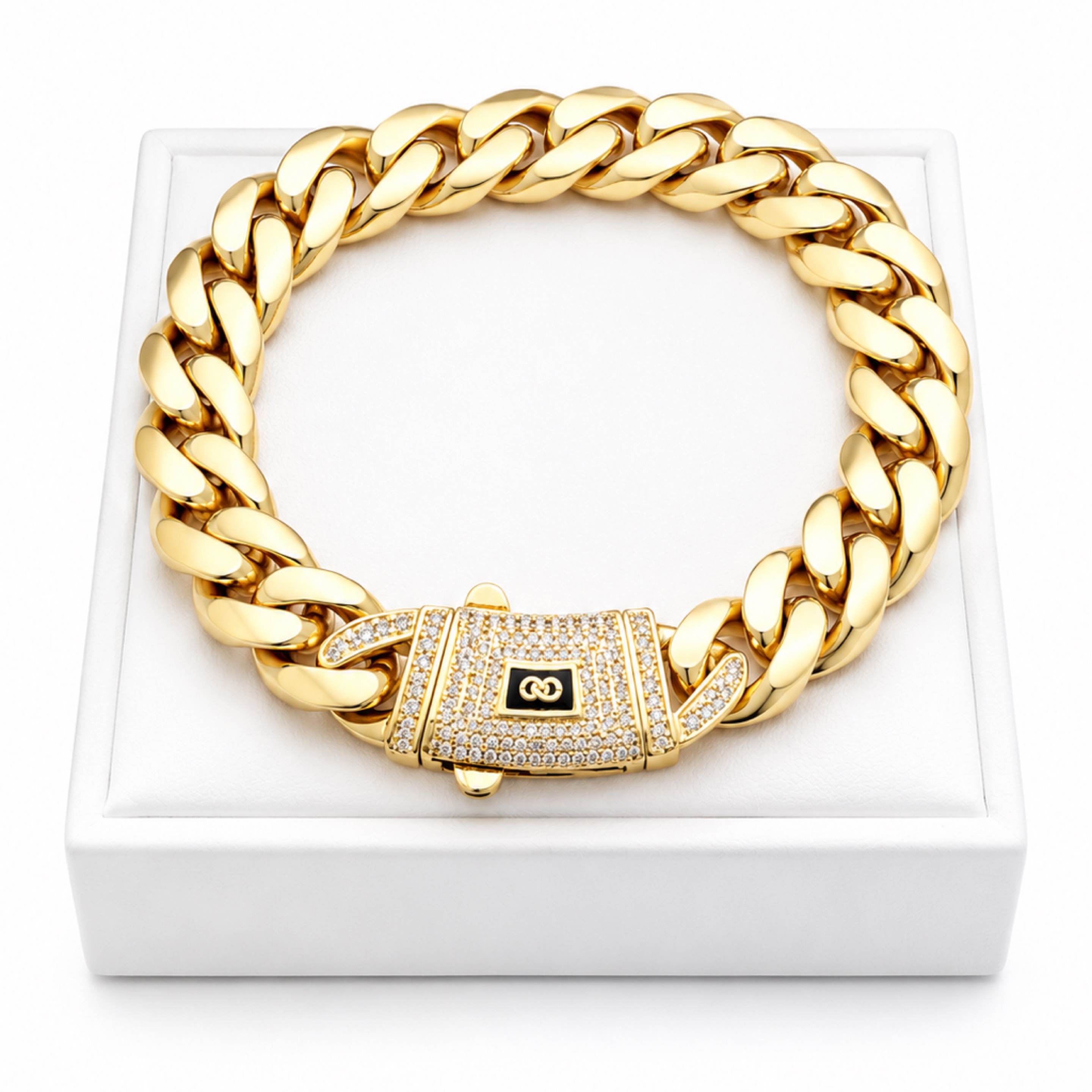 8.5”  Iced Lock Monaco Gold Cuban 14mm
