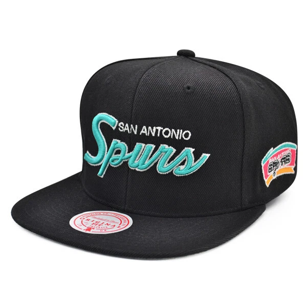 San Antonio Spurs Black Script Mitchell and Ness Snapback Hat
