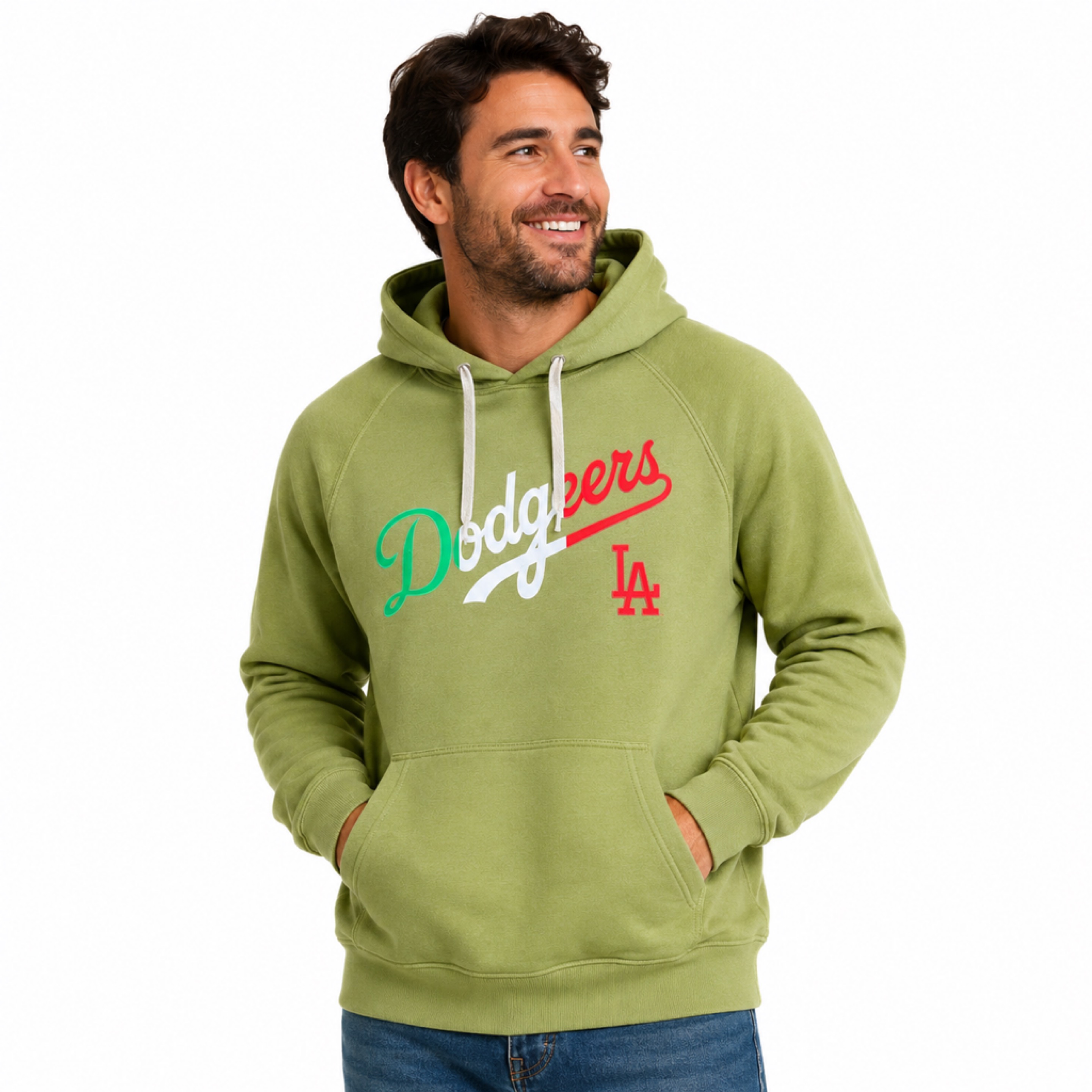 Los Angeles Dodgers Olive Antigua Mexico Themed Hooded Sweatshirt