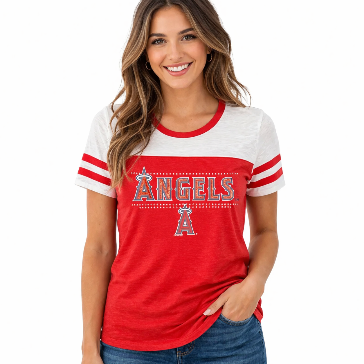 Los Angeles Angels Ladies Touch Rhinestone Shirt