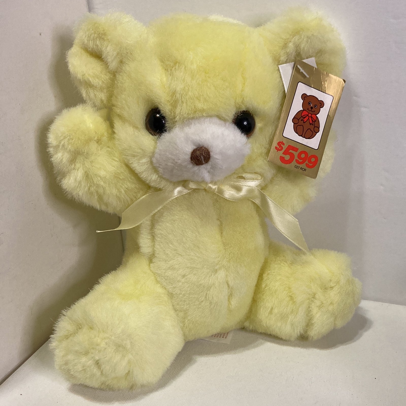 Vintage CUDDLE WIT Sunny Yellow Teddy Bear with Yellow Ribbon Original Tags