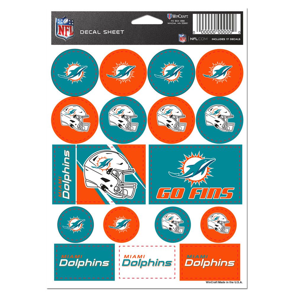 Miami Dolphins Vinyl Decal Sheet 5x7"