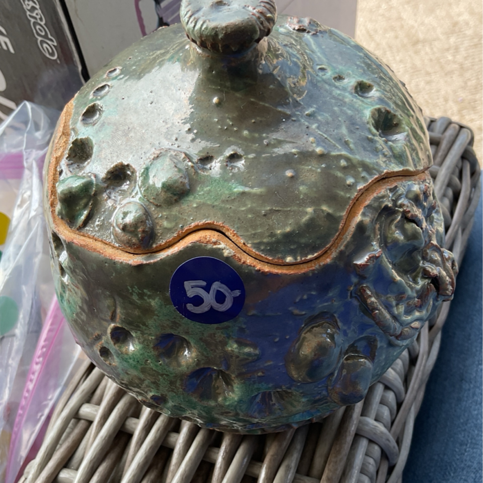 Green ceramic jar