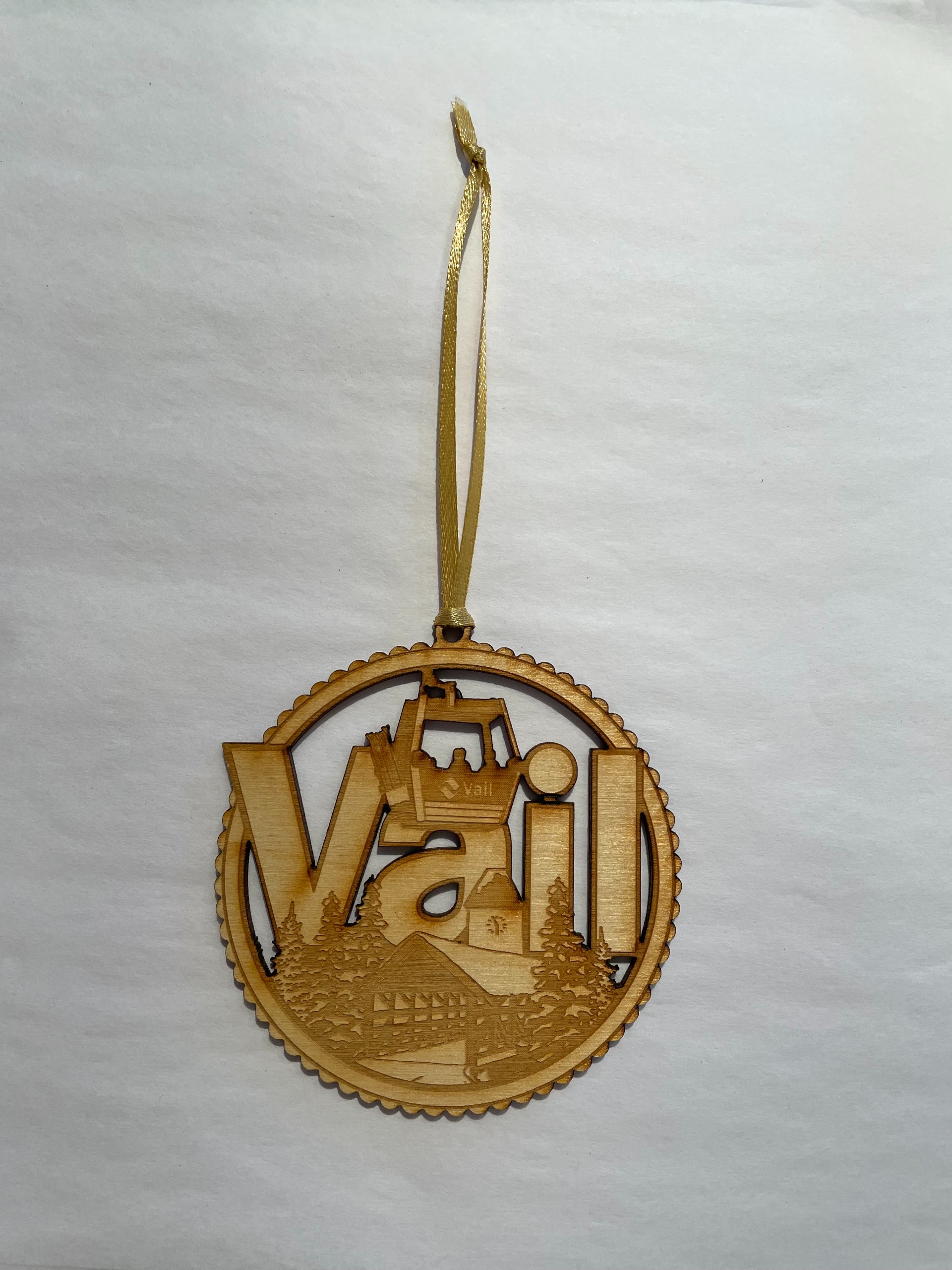 Vail Village Round Wood Lasercut Ornament