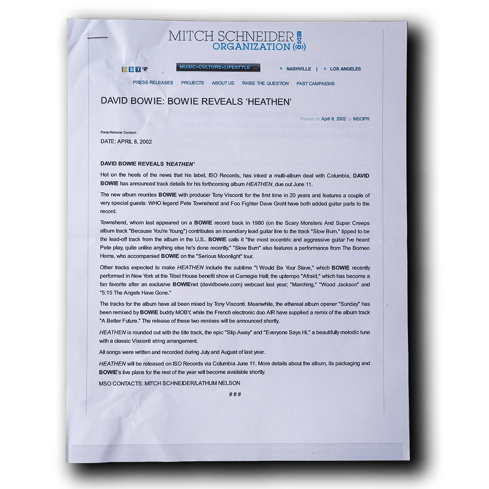 Bowie, David -- Press Kit [Miscellaneous Ephemera]