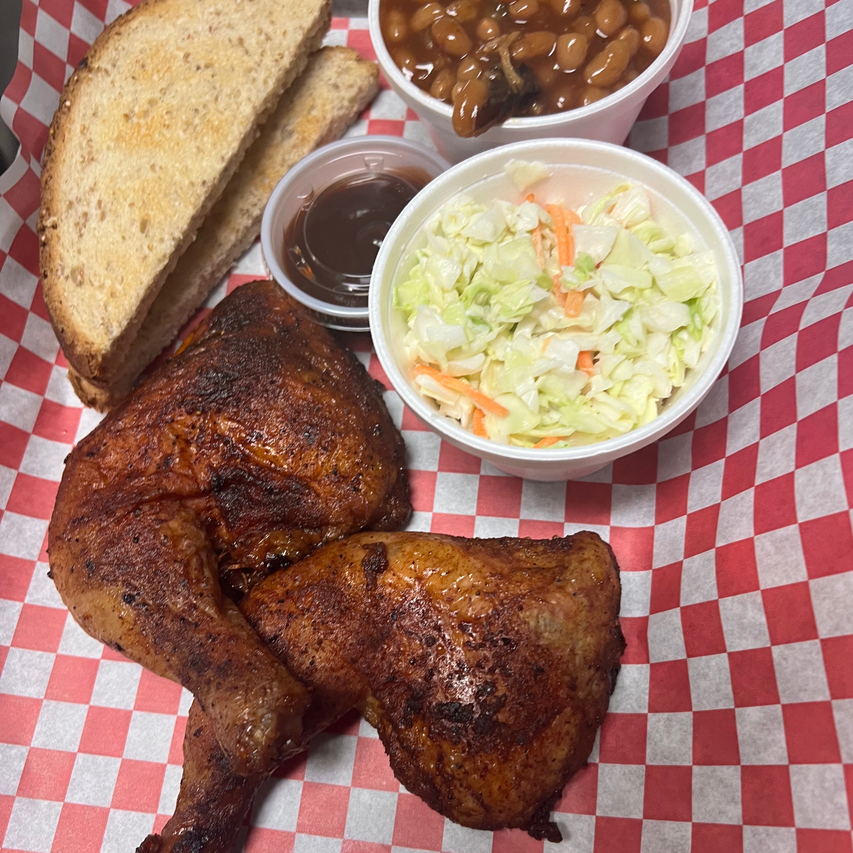 Smoked Leg Quarter plate w/ 2sides & bread