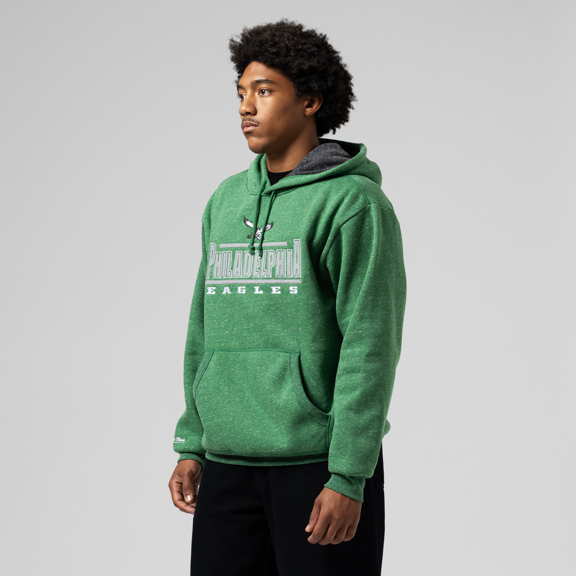 Philadelphia Eagles Kelly Green Mitchell and Ness Throw it Back Hooded Sweatshirt