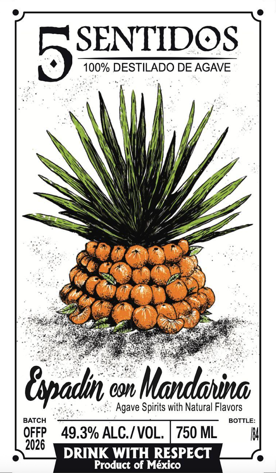 5 Sentidos Espadin con Mandarina (Off Premise Private Batch) 49.3% ALC./ VOL. 750ml [PREORDER: 2026-05-10]
