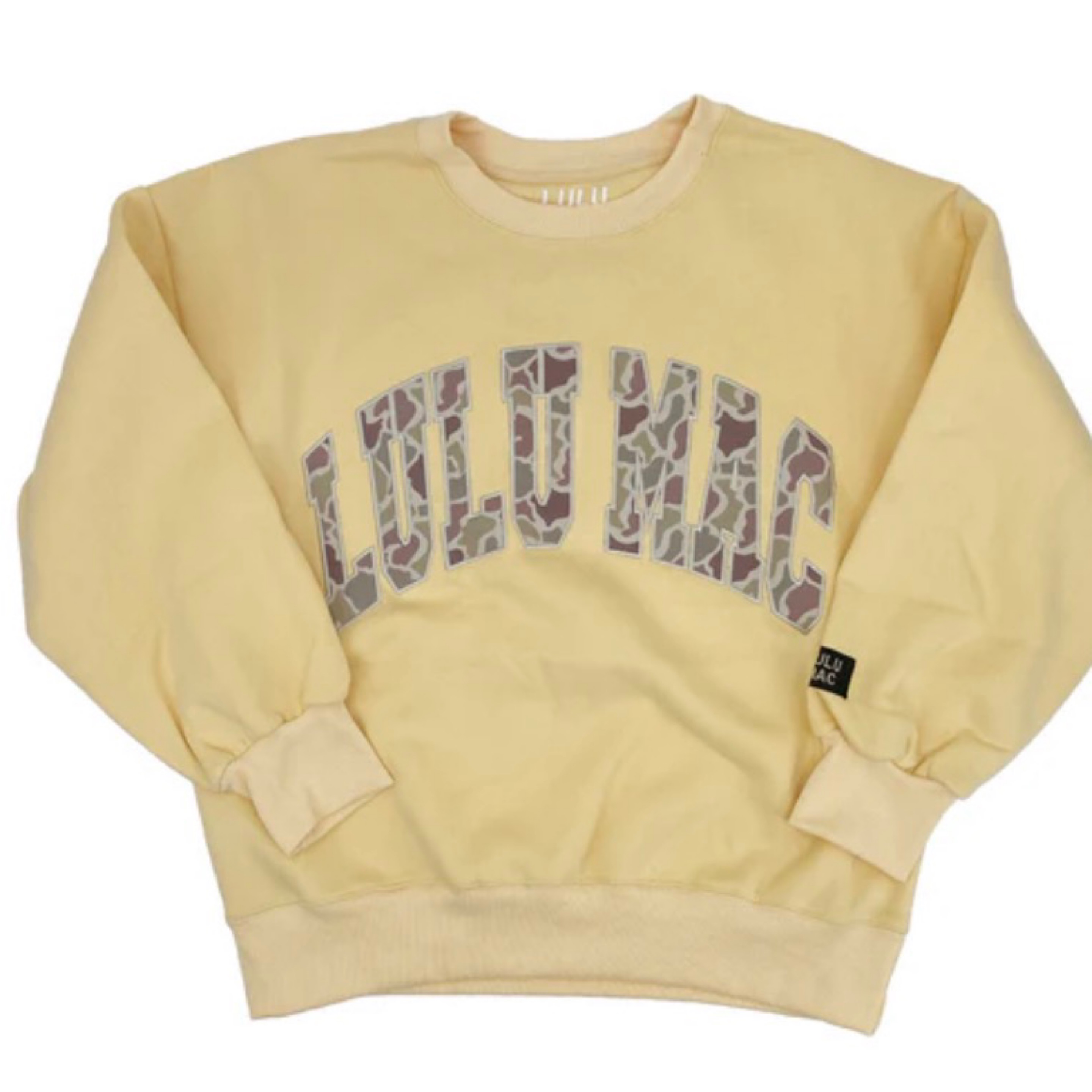 LuluMac sweatshirt butter/camo — Bama Tan boutique, Tuscaloosa AL