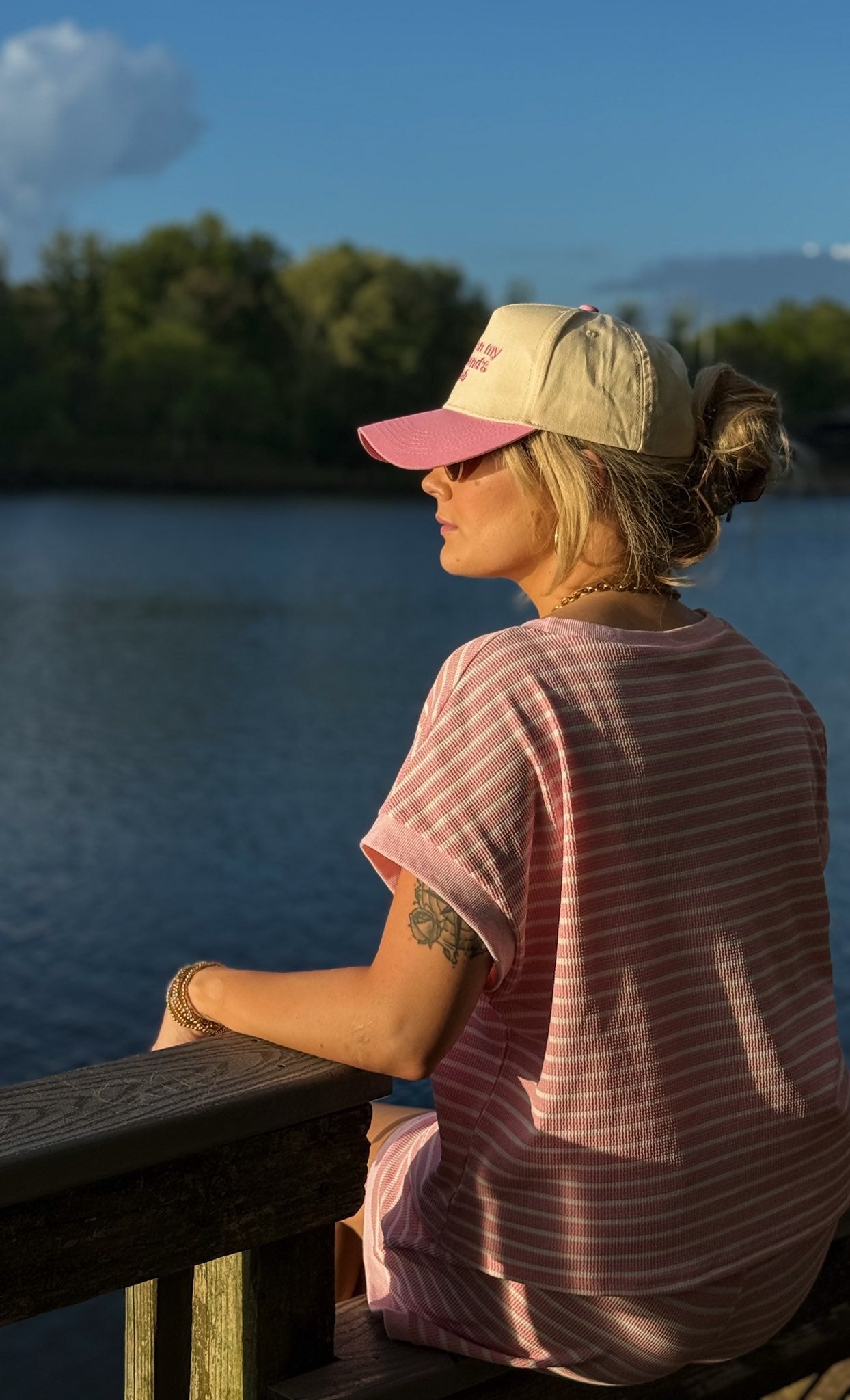 Taupe Striped Short Sleeve Top and Shorts Lounge Set