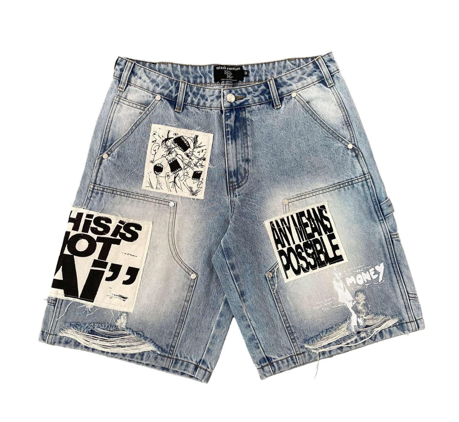 MIXED EMOTION Blue “AI” Denim Shorts
