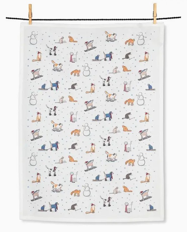 Winter Sports Cat Kitchen Towel