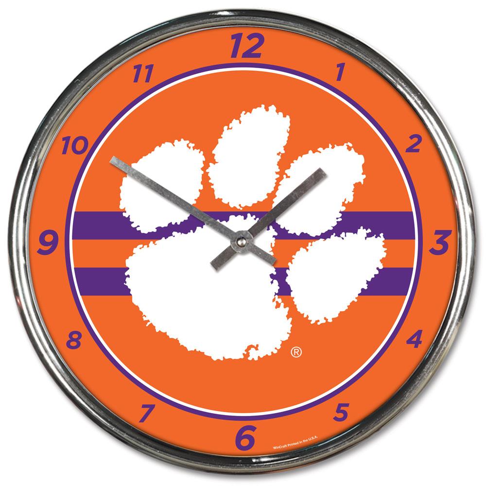 Clemson Tigers Round Chrome Wall Clock