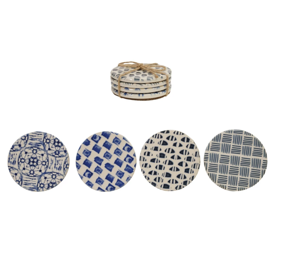 Stoneware Coasters with Tile Pattern, Set of 4