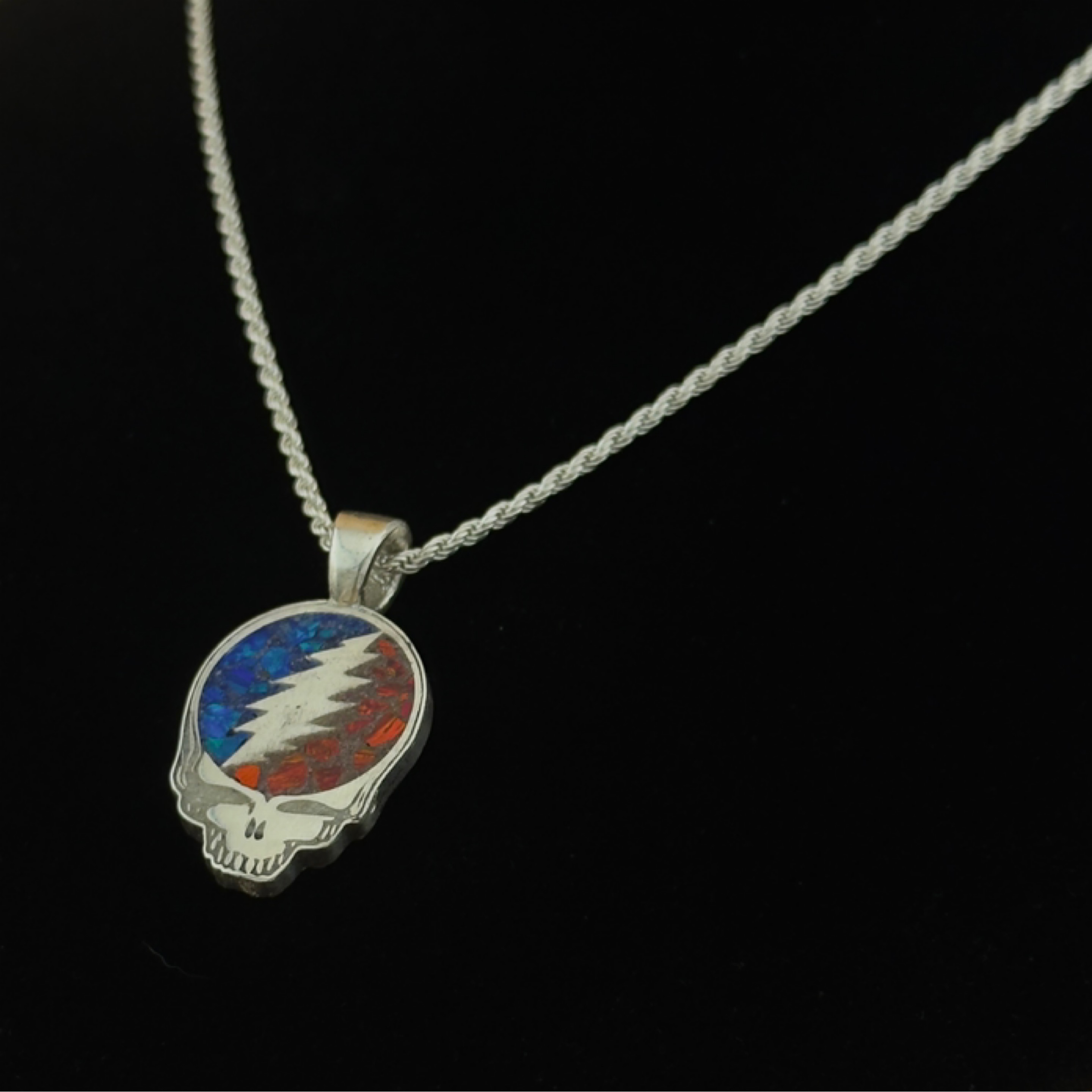 Stealie Pendant – Quartz, Lapis Lazuli & Ruby / Red & Blue Opal, 925 Sterling Silver