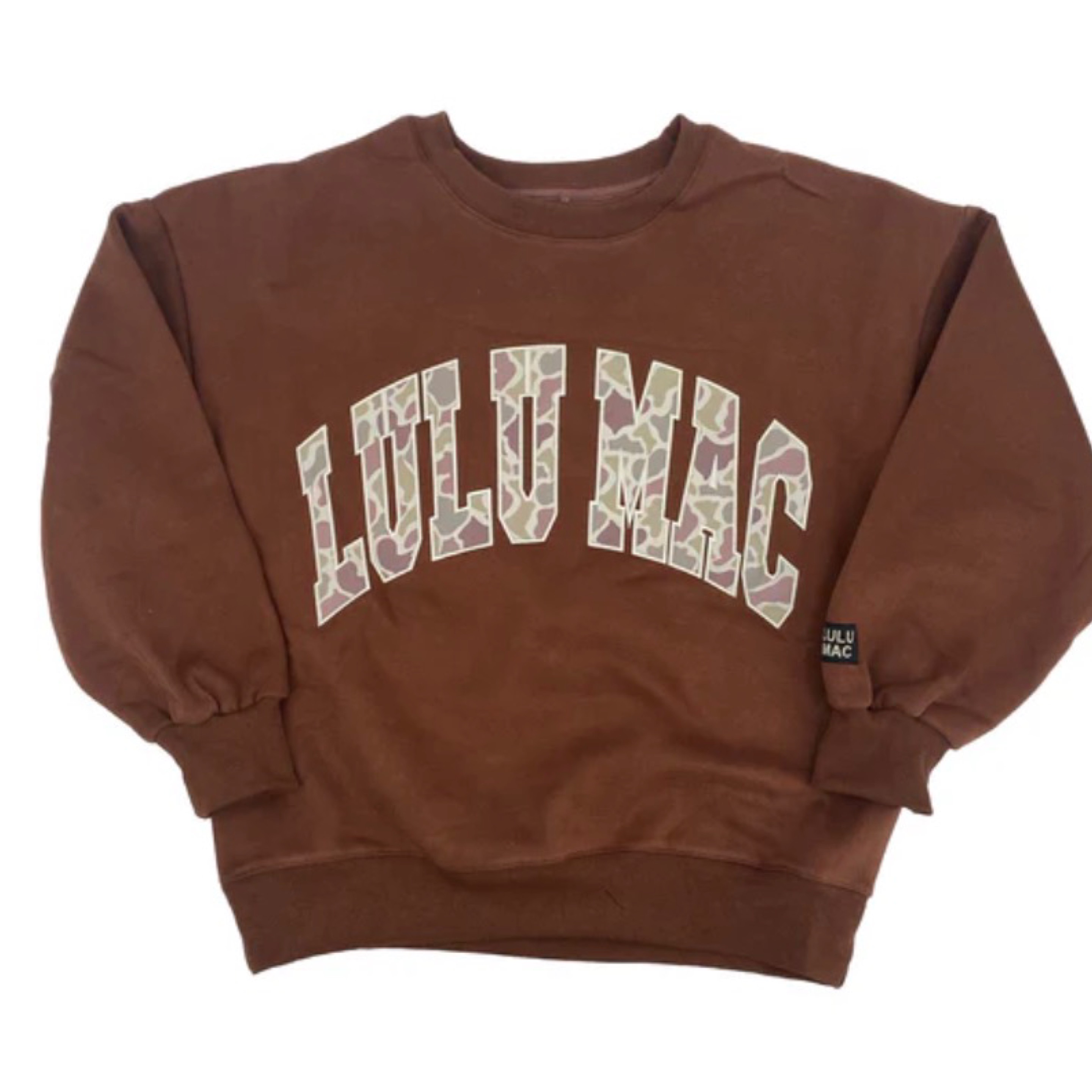 LuluMac sweatshirt brown/camo — Bama Tan boutique, Tuscaloosa AL