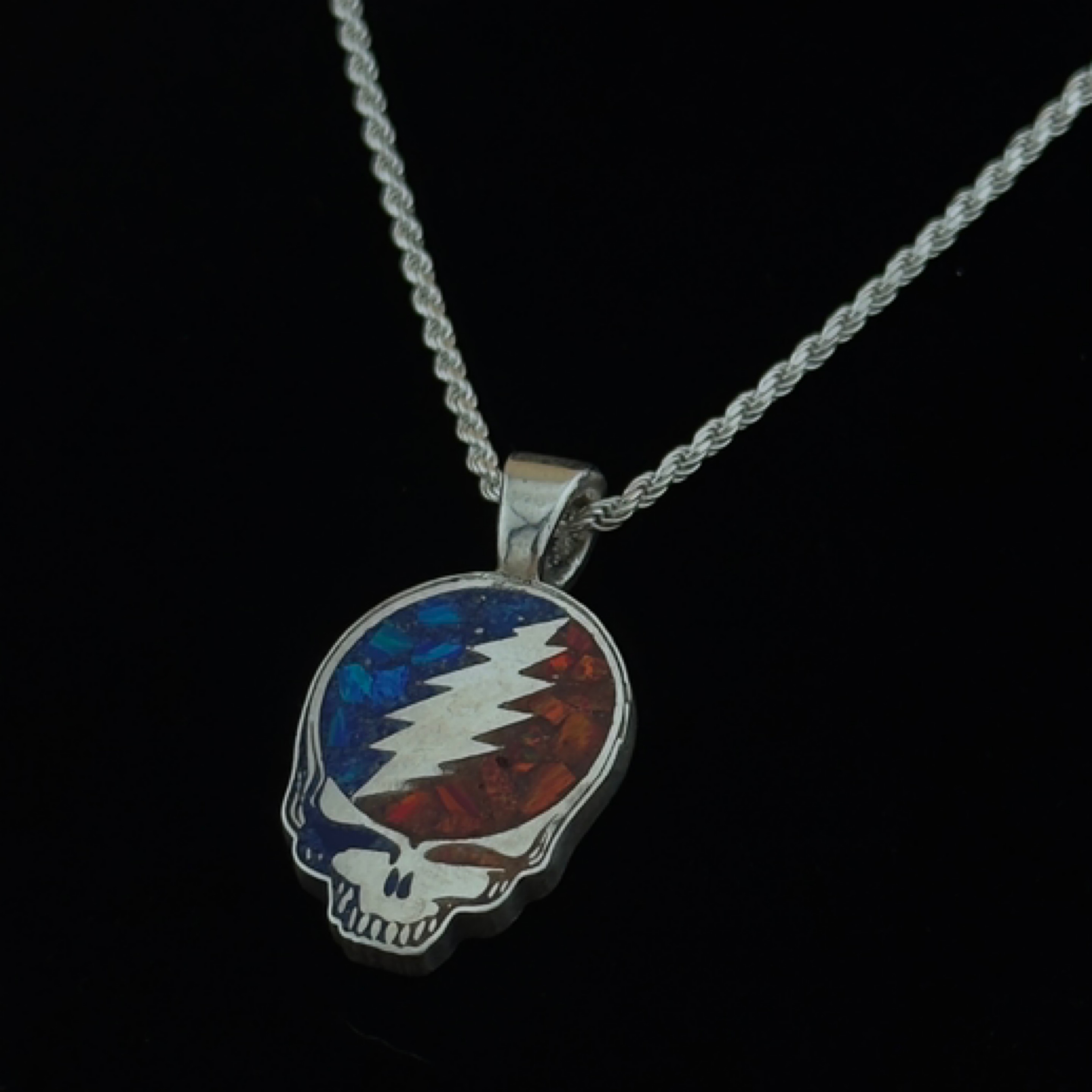 Stealie Pendant – Lapis Lazuli & Ruby / Red & Blue Opal, 925 Sterling Silver