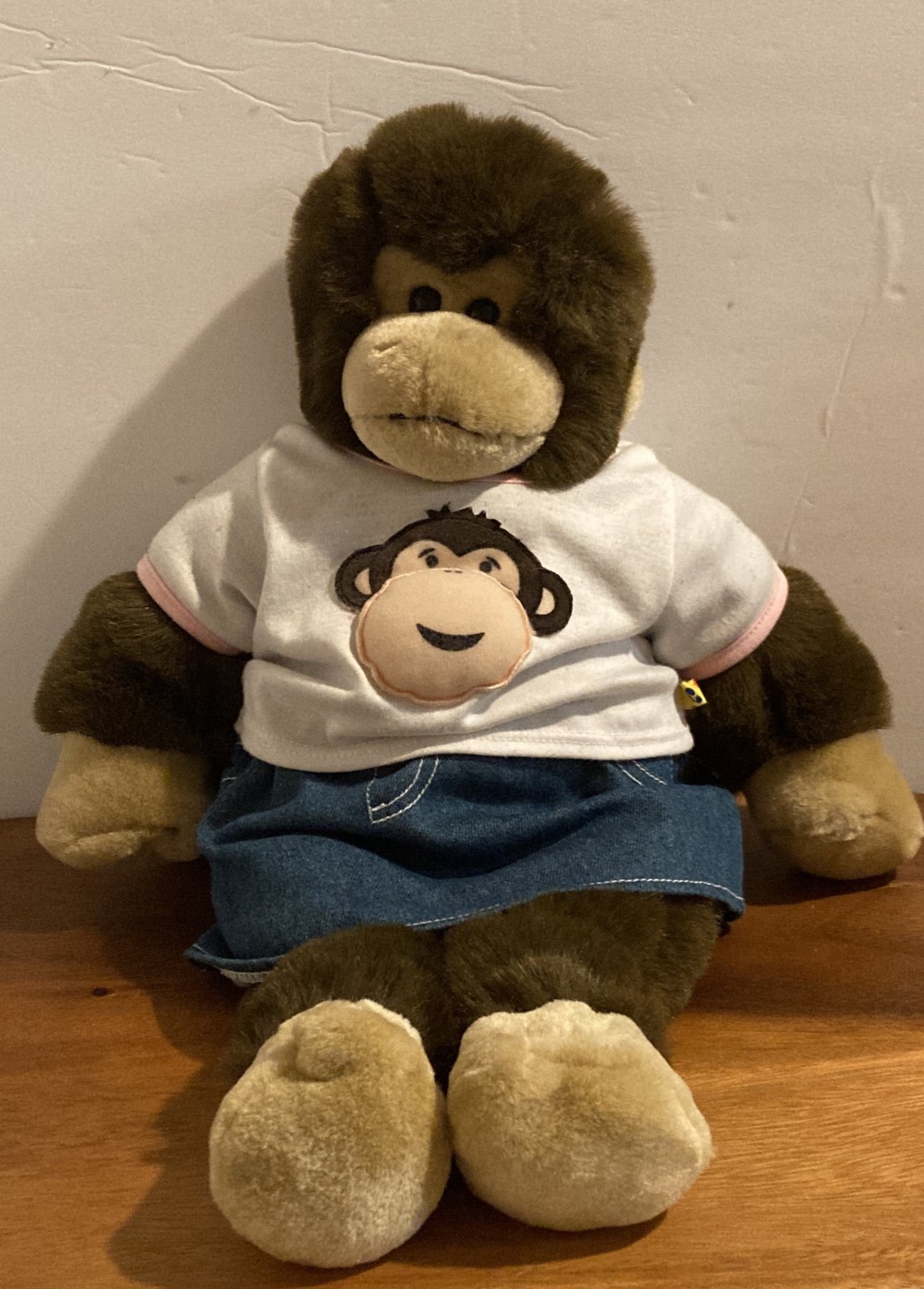 Vintage Build a Bear Monkey/Chimpanzee with Monkey Tee and jean Mini skirt