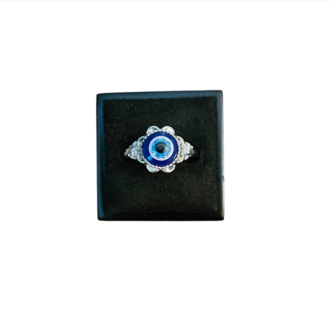 Size 8.5 Silver Toned Evil Eye Ring