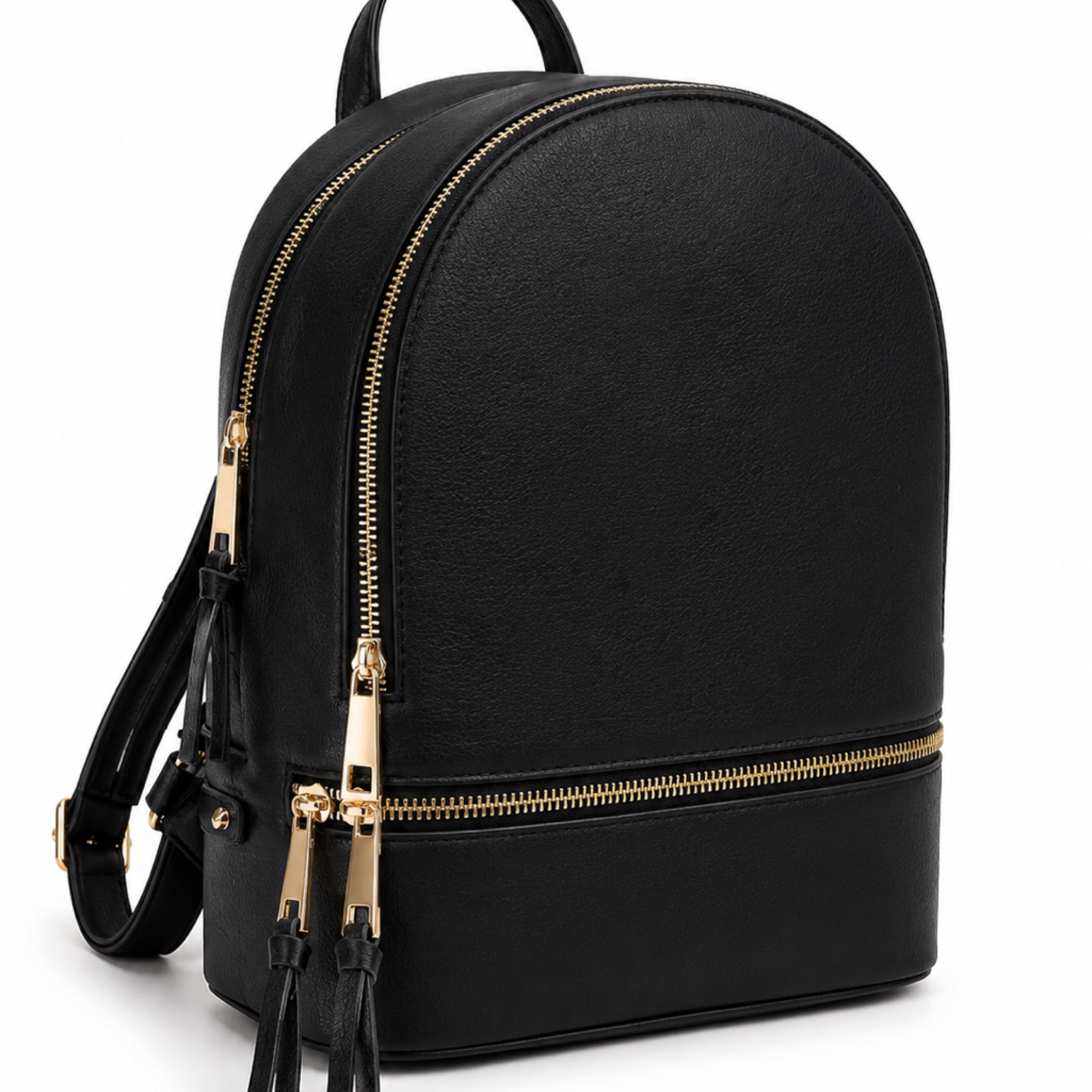 Black Faux Leather Mini Backpack Purse