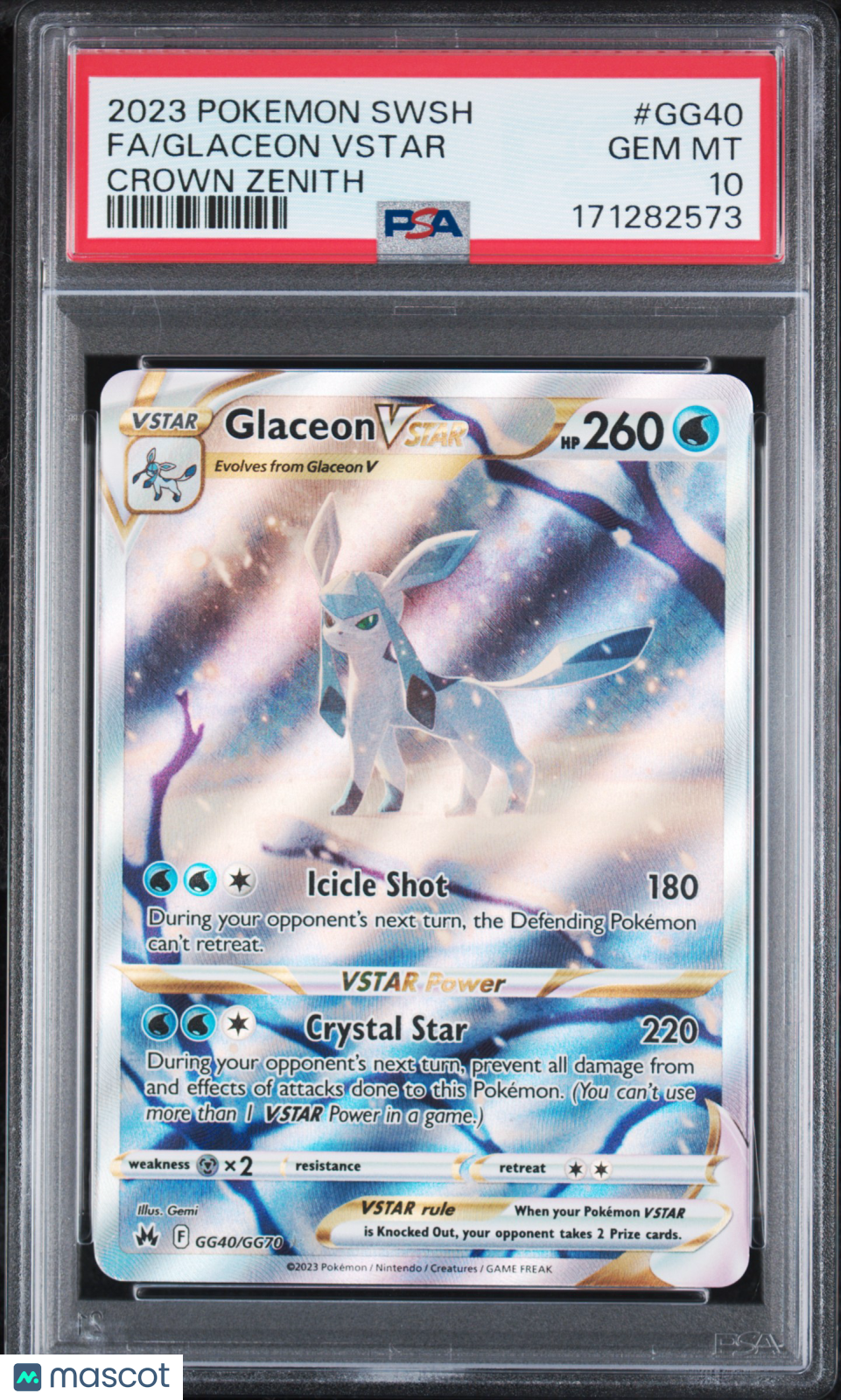 2023 Pokemon Crown Zenith Glaceon VSTAR Galarian Gallery PSA 10