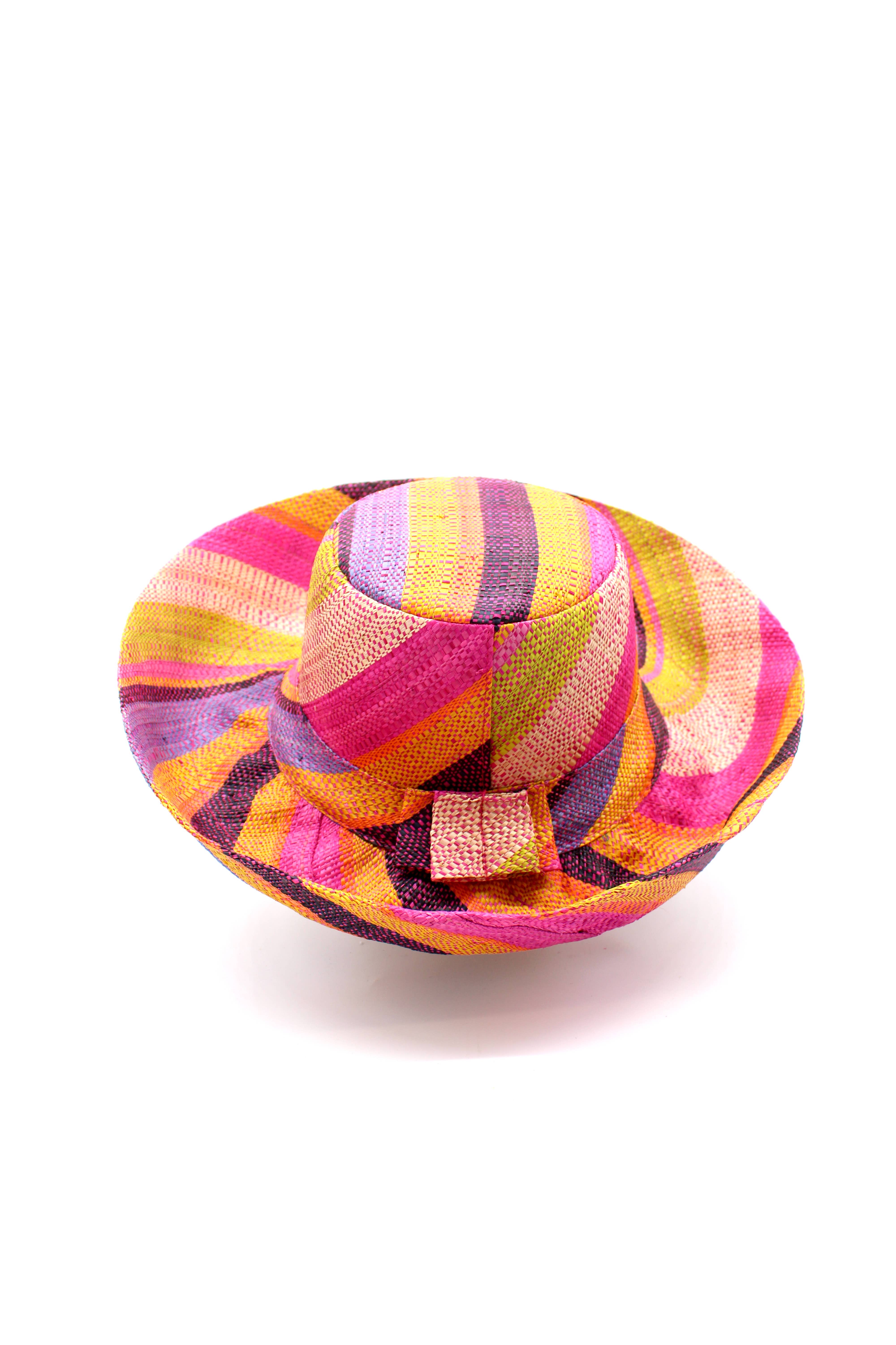 5" & 7" Wide Brim Multicolor Stripe Packable Straw Sun Hats