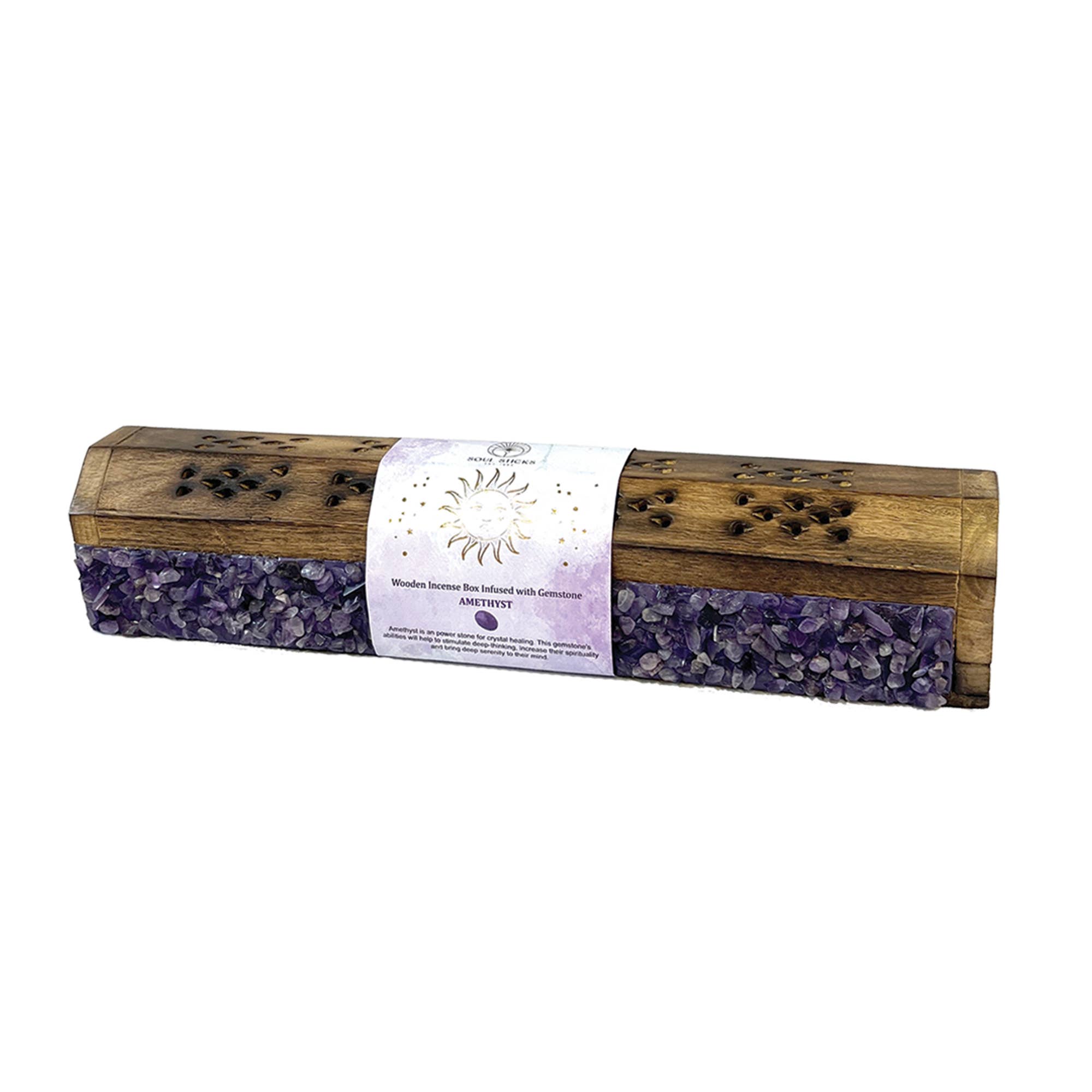 Soul Sticks - Amethyst Elements Crystal Wooden Coffin Box