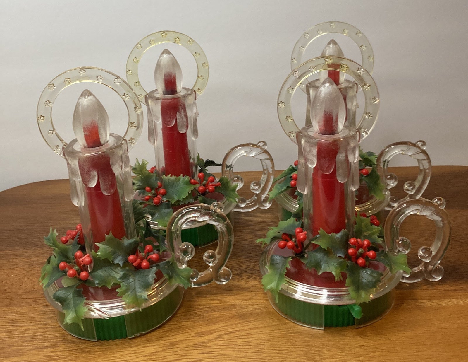 Vintage 4 Plastic Christmas Chamberstick Candle Holder Plastic