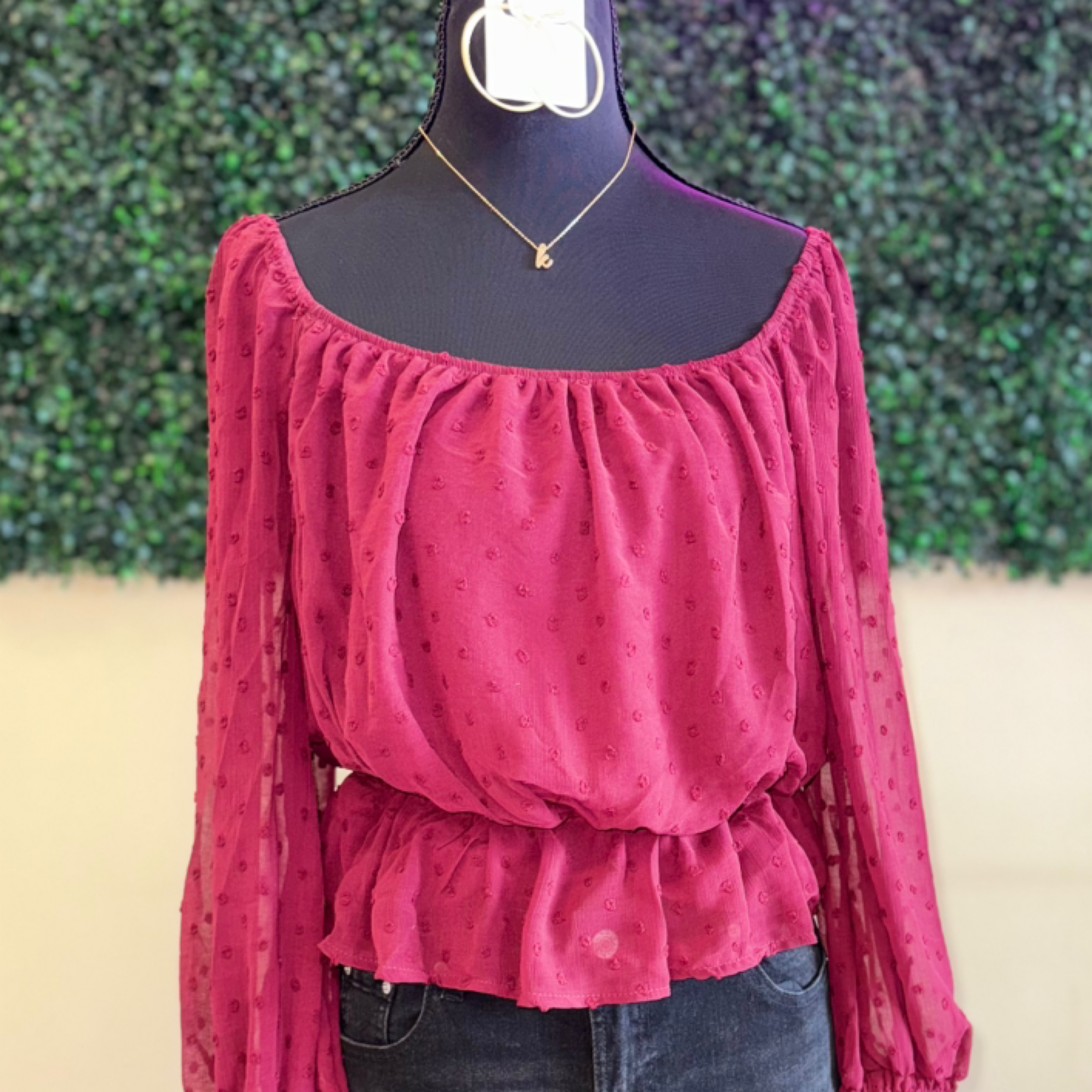 SHE + SKY smocked Swiss dot crop top — Bama Tan boutique, Tuscaloosa AL