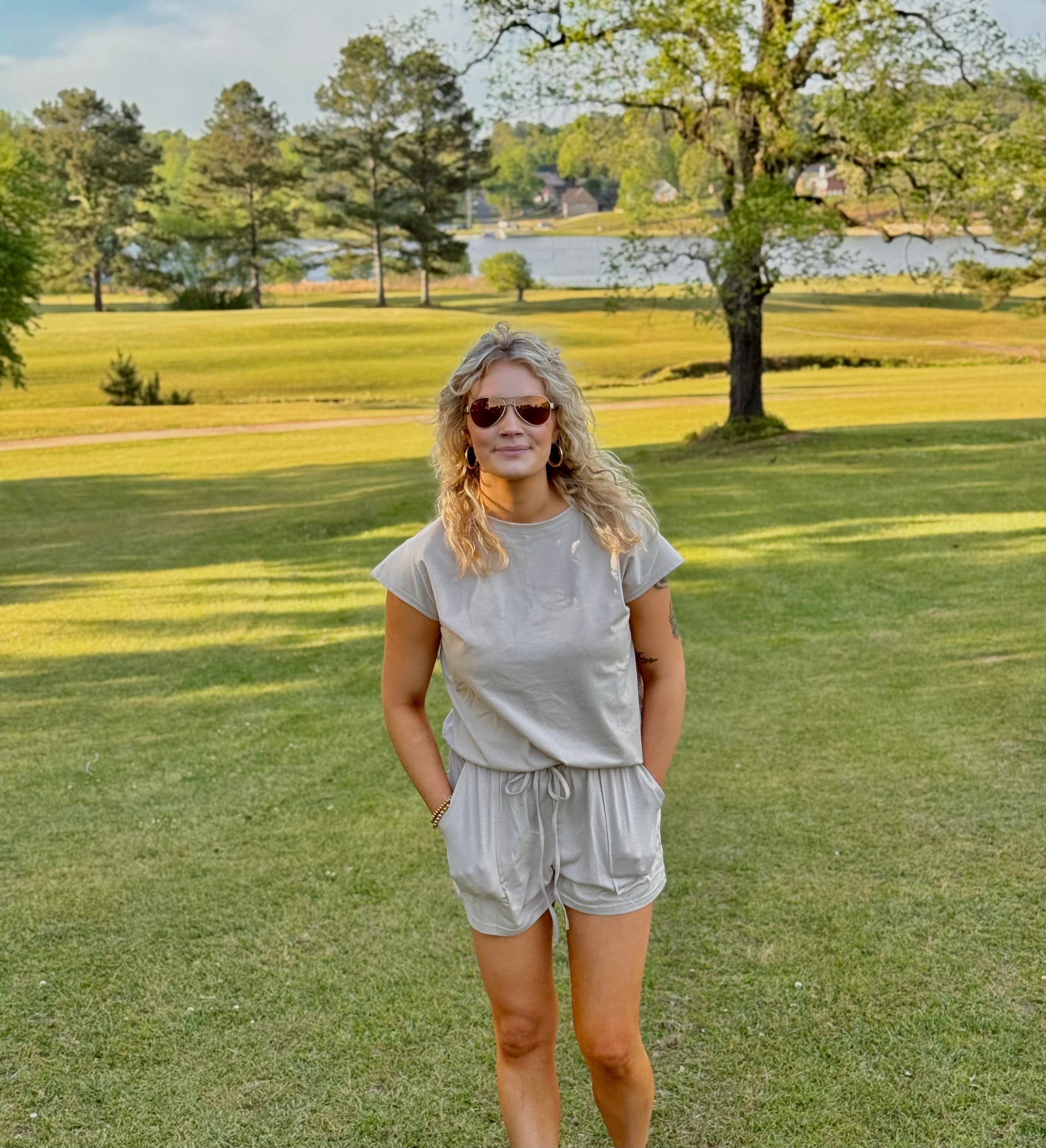 Casual Lounge Set w/ Drawstring Shorts