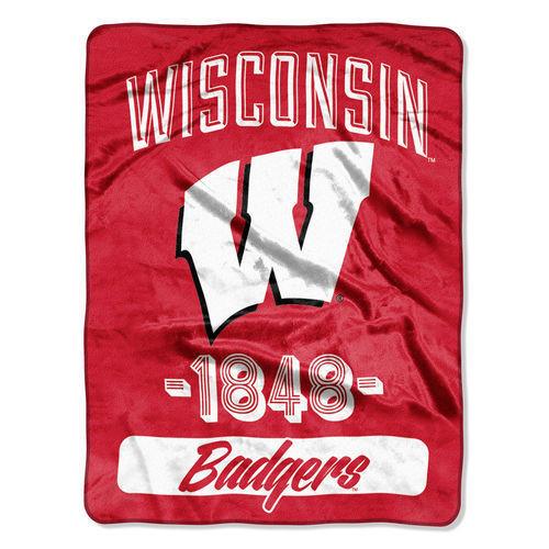 Wisconsin Badgers Blanket 46x60 Raschel Varsity Design Rolled