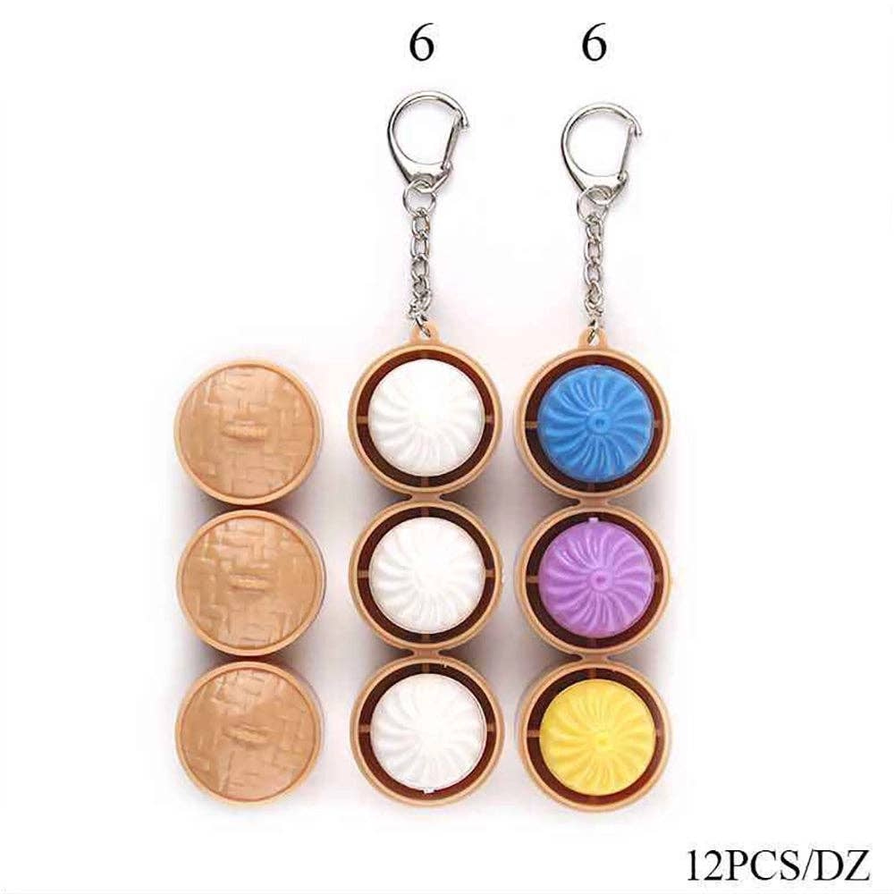 Mini Light-Up Steamer Basket Clicker Keychain | 3-Tier Mini Dumpling LED Keyring | Cute Foodie Bag Charm & Fidget Toy (Set of 12) (KBC-0799)